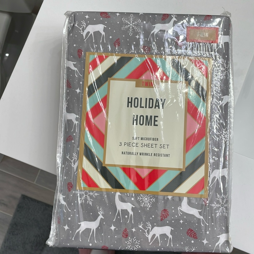 Christmas twin sheet, flat sheet and pillow case.